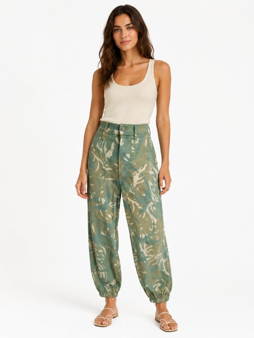 MOTHER The Wrapper Patch Springy Ankle Tropical Leaf Jogger Jeans Sz 27